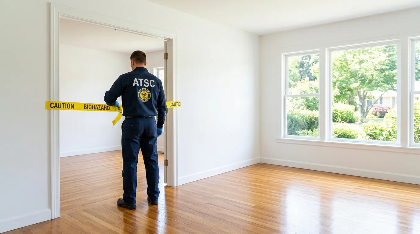 Certified biohazard cleanup crew performing Trauma Scene Cleanup in Greenfield